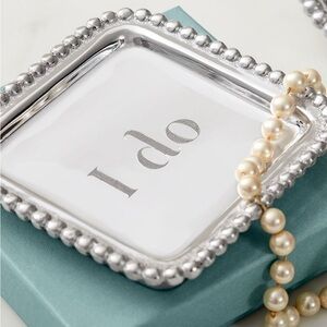 NWT Mariposa “I do” engraved silver beaded tray